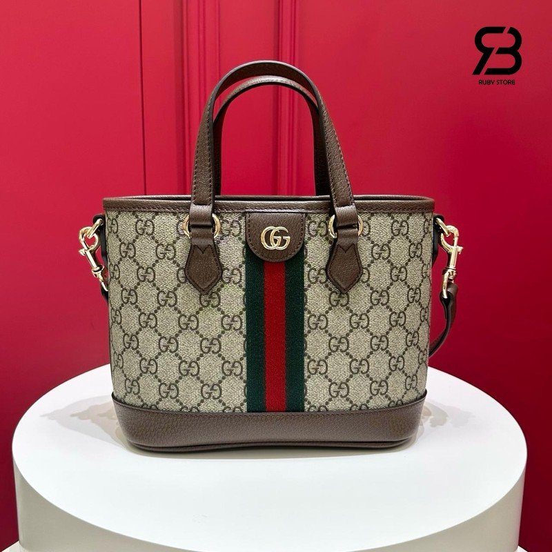 Túi Gucci Ophidial Small Tote Bag GG Beige Brown 836848 góc nghiêng chi tiết