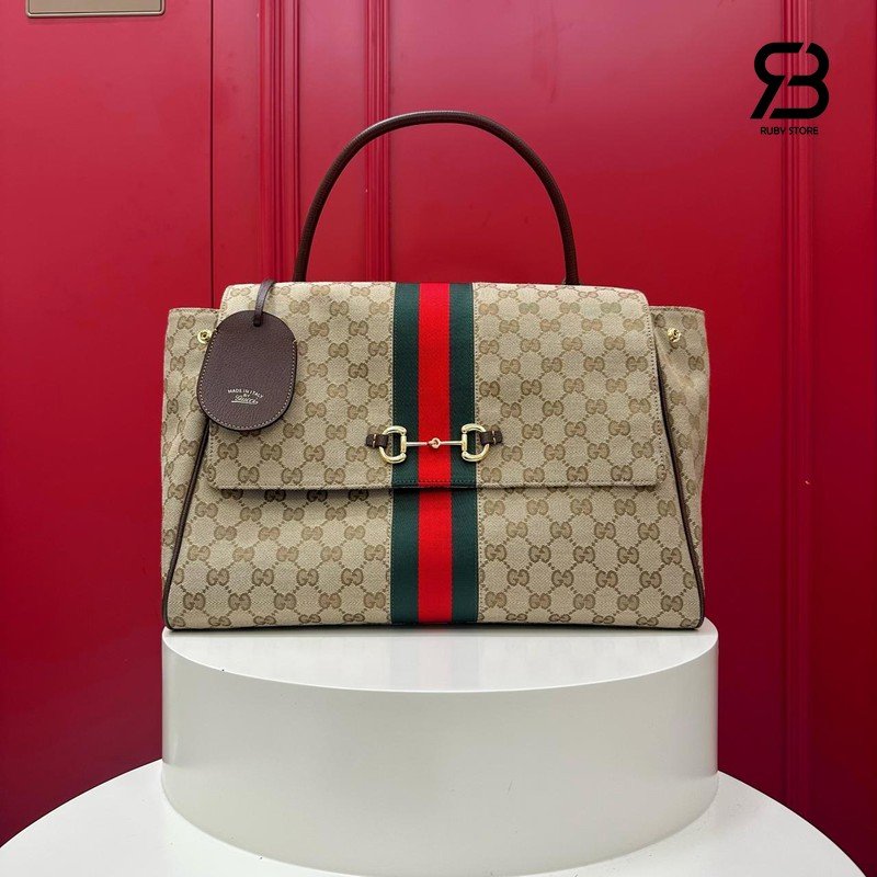 Túi Gucci Paparazzo Medium Top Handle Bag Sand Brown GG Canvas chi tiết góc nghiêng