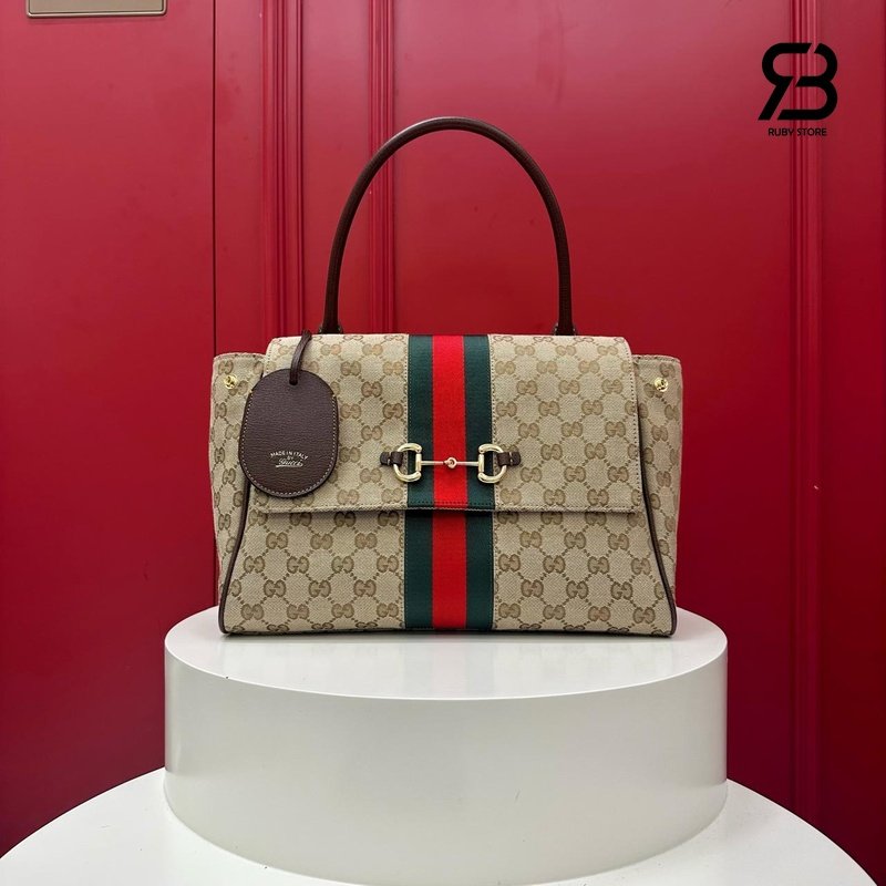Túi Gucci Paparazzo Medium Top Handle Bag Sand Brown GG Canvas chi tiết góc nghiêng
