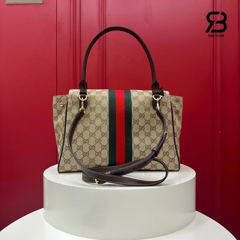 Túi Gucci Paparazzo Medium Top Handle Bag Sand Brown GG Canvas chính hãng