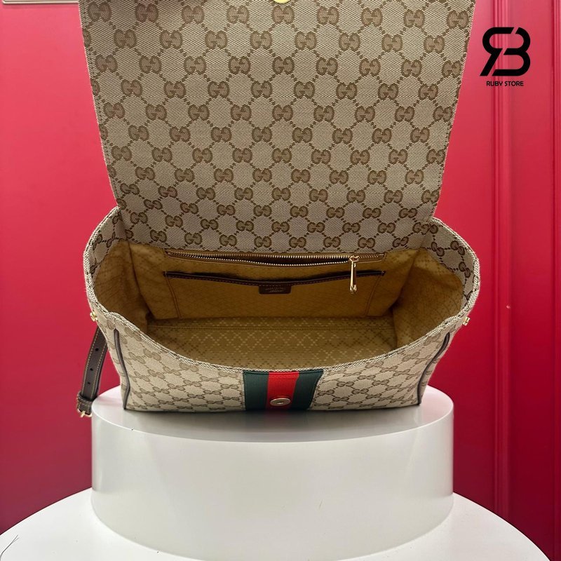 Túi Gucci Paparazzo Medium Top Handle Bag Sand Brown GG Canvas