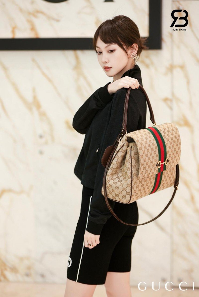 Túi Gucci Paparazzo Medium Top Handle Bag Sand Brown GG Canvas đẹp mắt