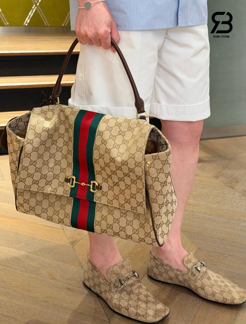 Túi Gucci Paparazzo Medium Top Handle Bag Sand Brown GG Canvas Best Ý