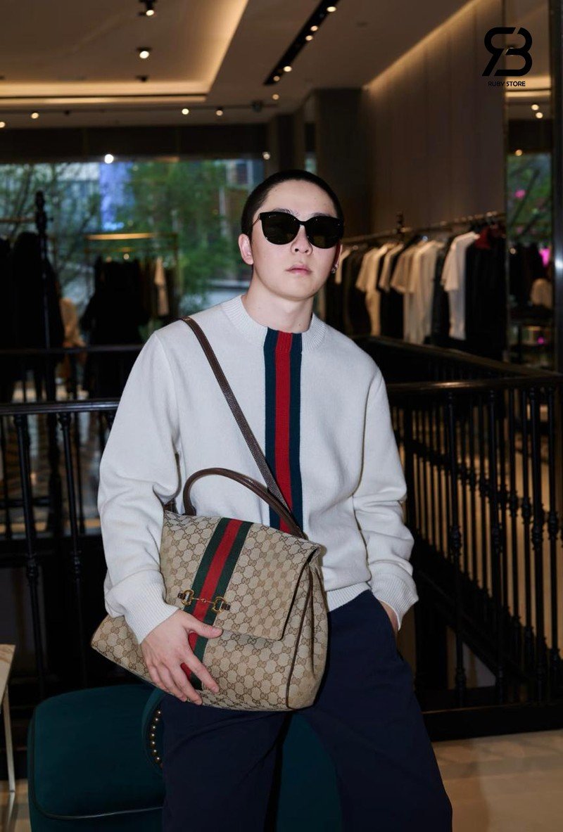Túi Gucci Paparazzo Medium Top Handle Bag Sand Brown GG Canvas Best Ý
