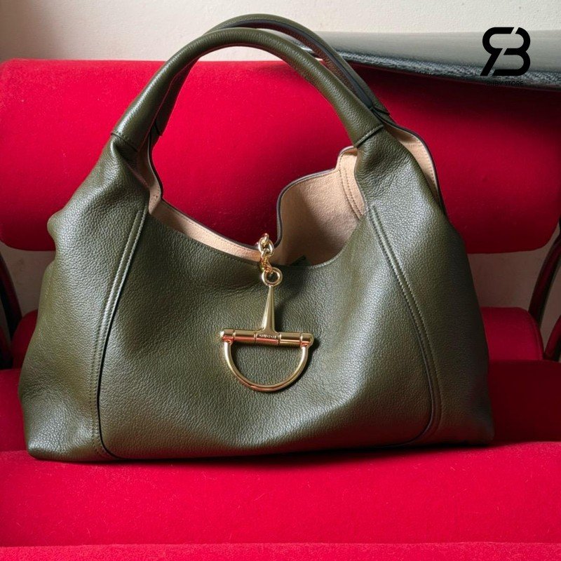 Túi Gucci Softbit Maxi Shoulder Bag Green Grainy Leather 837466 góc nghiêng chi tiết