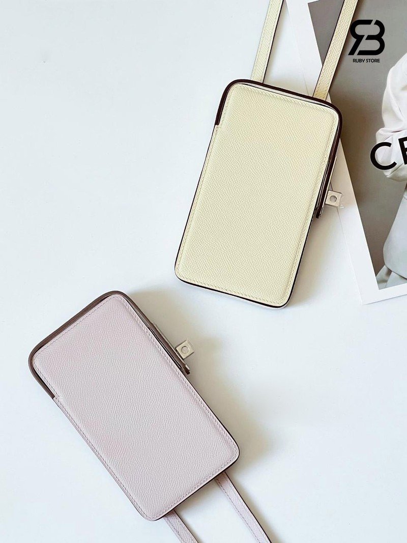 Túi Hermes Hac a Box Phone Case Étoupe Tadelakt Calfskin chi tiết sang trọng