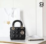 Túi Lady Dior Mini Bag with Bow Black Lambskin chi tiết góc nghiêng