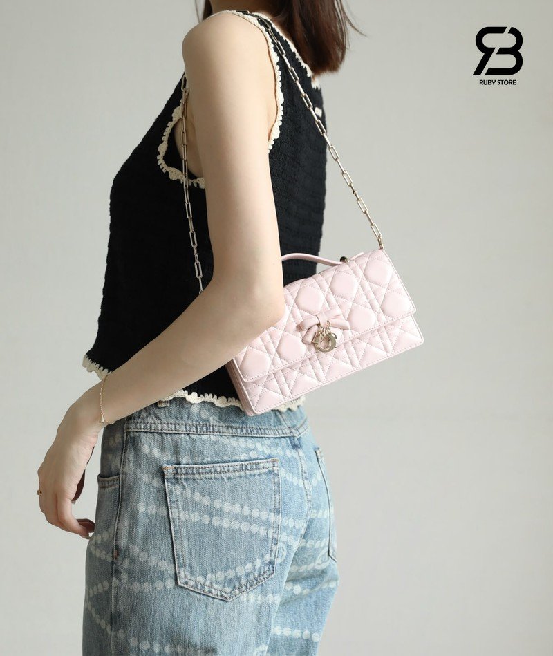 Túi My Dior Mini Bag with Bow Soupir Pink Lambskin Best Pháp chi tiết 7