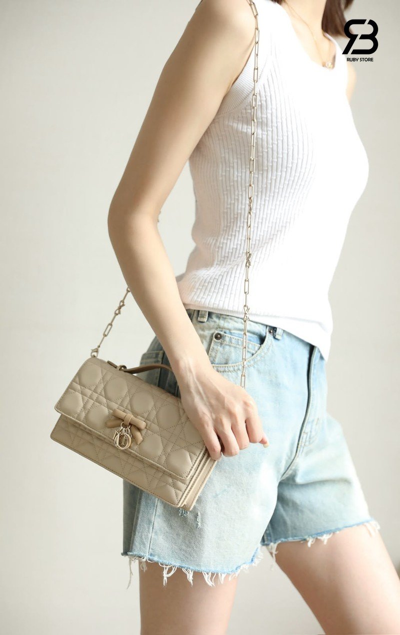 Túi My Dior Mini Bag with Bow Trench Biscuit Lambskin Best Pháp sang trọng