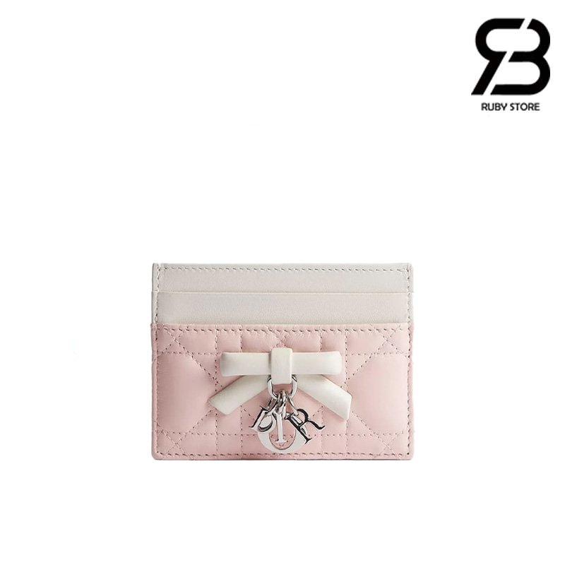 Ví Lady Dior Freesia Card Holder Two-Tone Soupir Pink and Latte Lambskin chất lượng cao