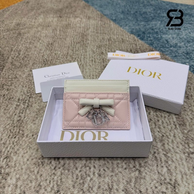 Ví Lady Dior Freesia Card Holder Two-Tone Soupir Pink and Latte Lambskin chất lượng tốt