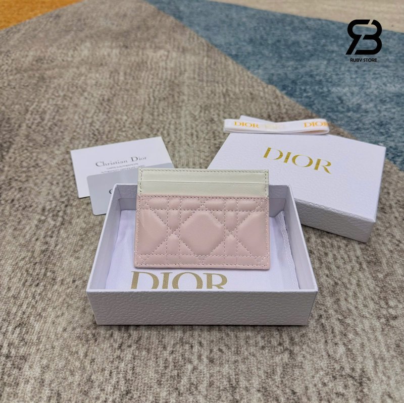 Ví Lady Dior Freesia Card Holder Two-Tone Soupir Pink and Latte Lambskin chất lượng cao