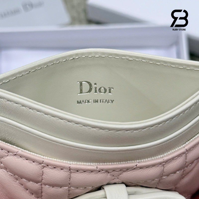 Ví Lady Dior Freesia Card Holder Two-Tone Soupir Pink and Latte Lambskin chất lượng tốt