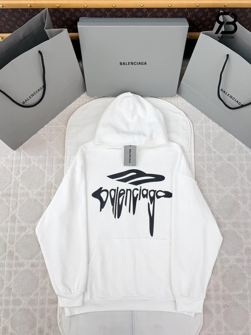 Áo Balenciaga 3B Liquefied Oversized Hoodie White Best Quality, phong cách thời trang hiện đại.
