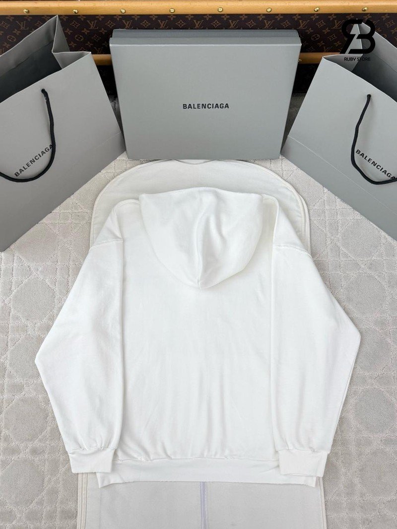 Áo Balenciaga 3B Liquefied Oversized Hoodie White Best Quality góc nghiêng chi tiết