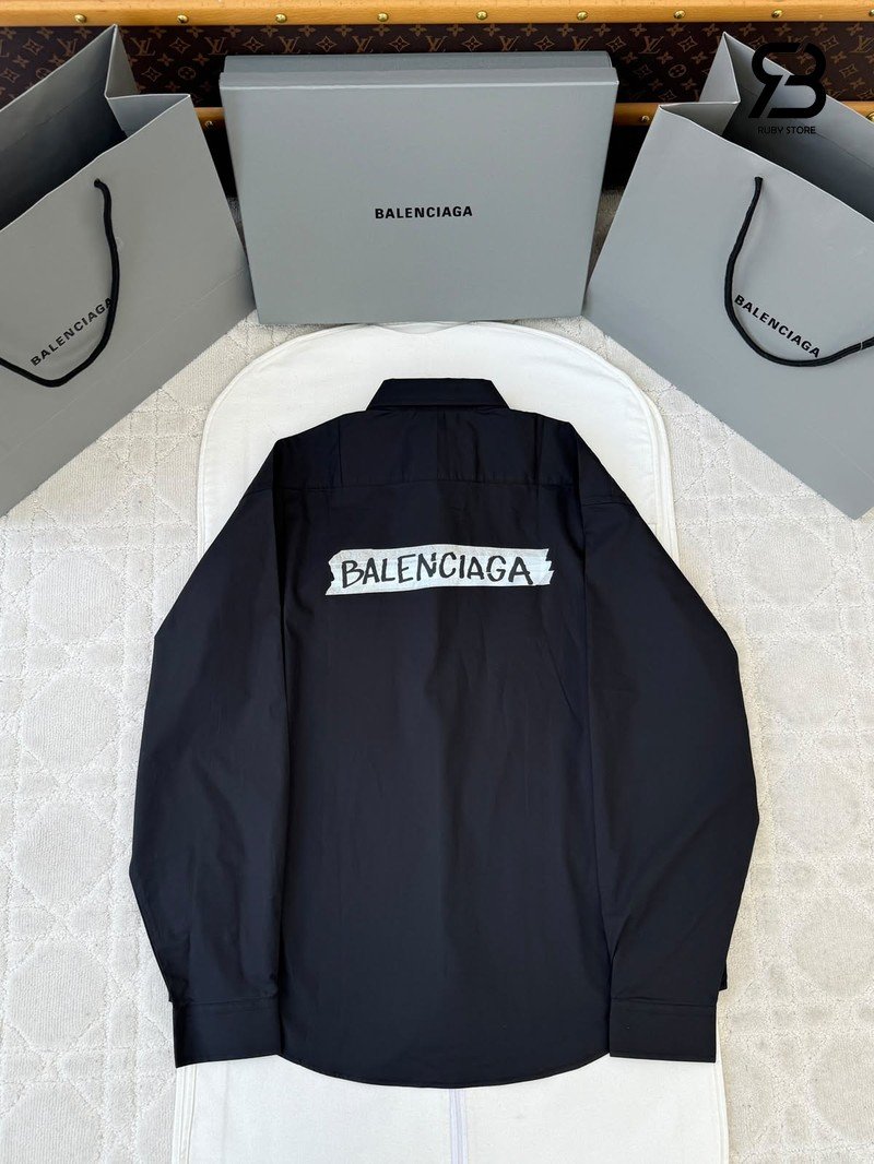 Áo Balenciaga Masking-Tape Long-Sleeve Shirt Large-Fit màu đen chất lượng cao