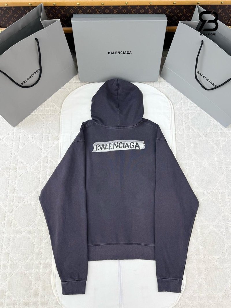 Áo Balenciaga Masking Tape Oversized Zip-up Hoodie in Faded Black chất lượng cao