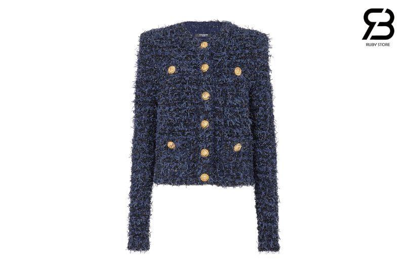 Áo Balmain Cropped Tweed Knit Jacket Navy sang trọng và tinh tế