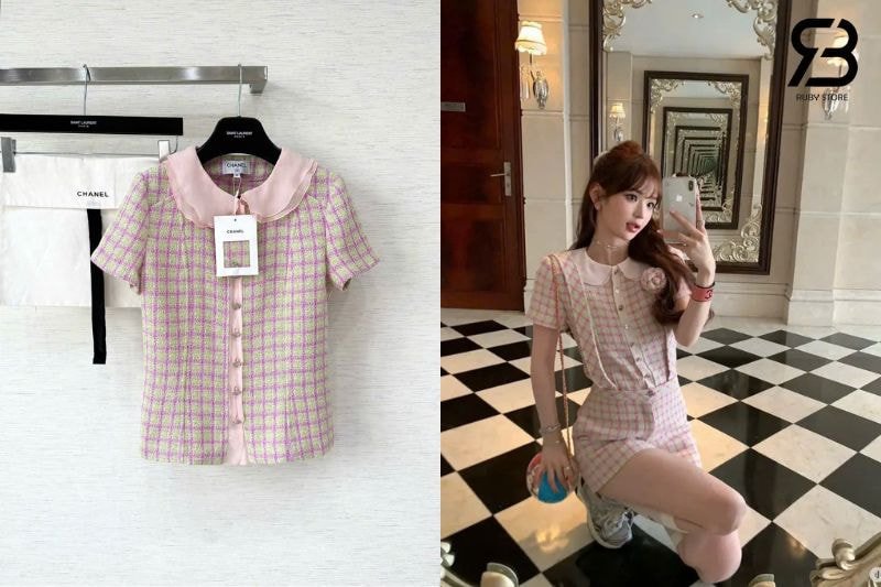 Áo Chanel 25S Pink Plaid Jacket Màu Hồng thời thượng và sang trọng