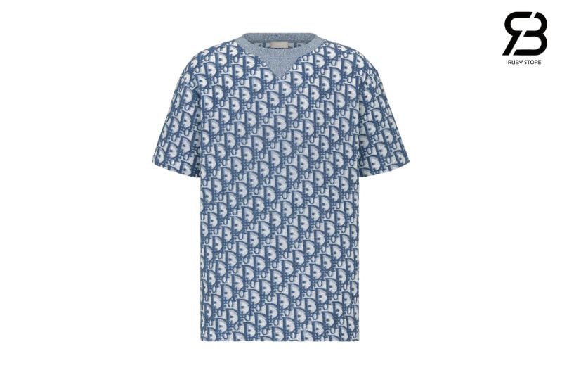 Áo Dior Oblique T-Shirt Blue Cotton Terry Jersey Xanh Dương sang trọng và cá tính