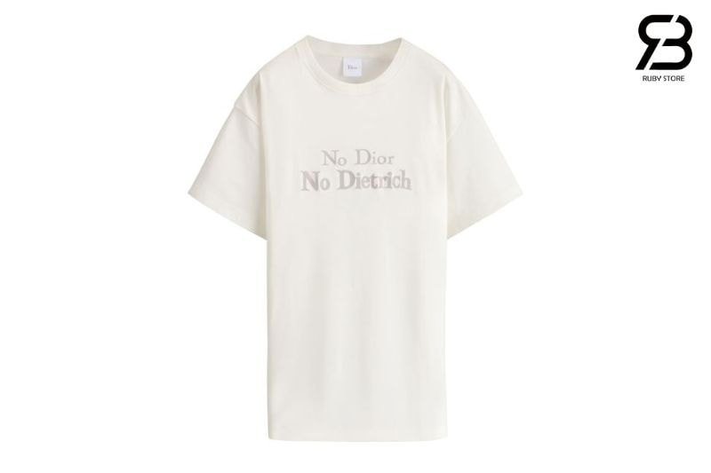 Áo Dior T-Shirt with Embroidery White “No Dior No Dietrich” Trắng Kem sang trọng