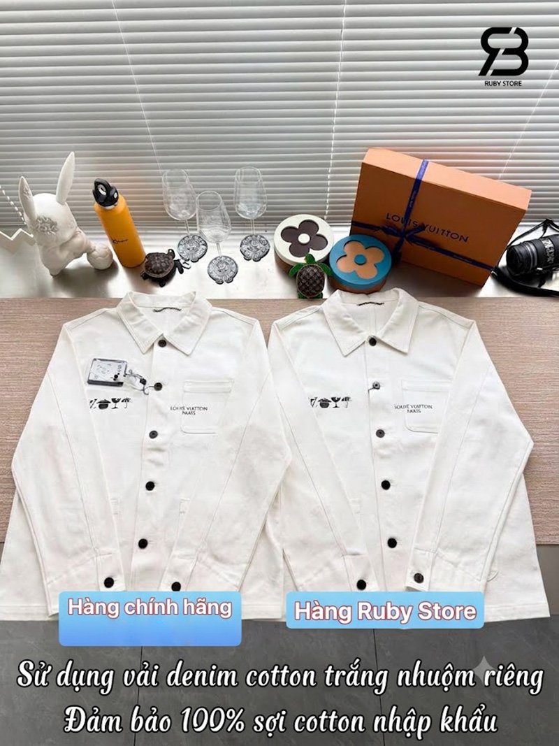 Áo Khoác LV Equipe Workwear Jacket White Best Quality góc nghiêng chi tiết