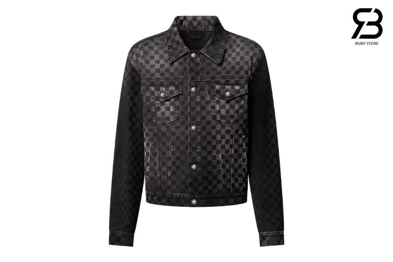 Áo Khoác LV Flocked Damier Denim Trucker Jacket Đen sang trọng