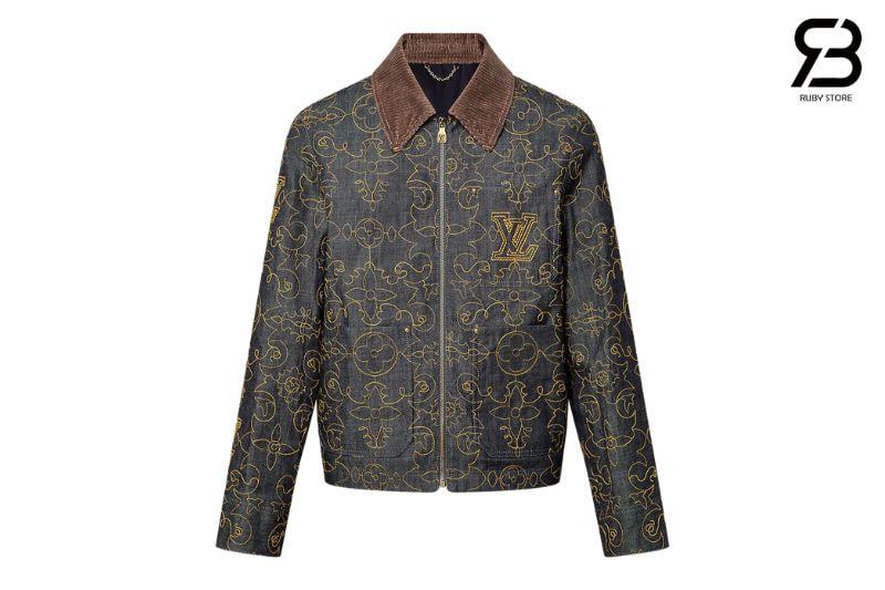 Áo LV Embroidered Denim Workwear Jacket phong cách thời trang cao cấp