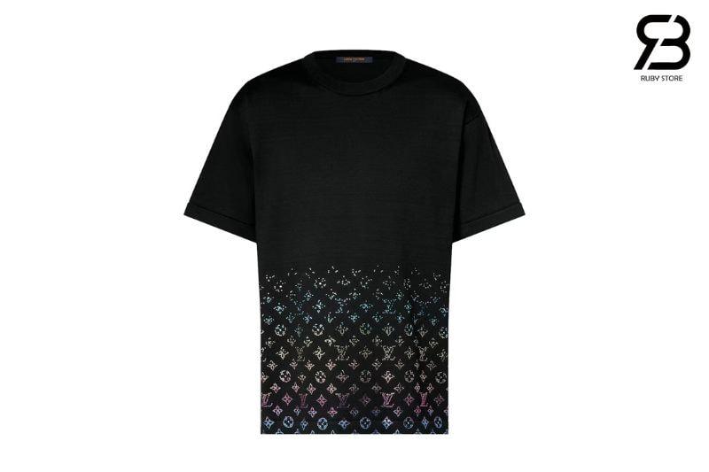 Áo LV Monogram Gradient Embellished Short-Sleeved Crewneck Black sang trọng