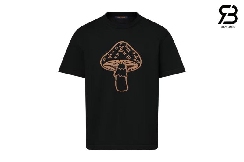 Áo LV Short-Sleeved Intarsia Crewneck Black Mushroom 1AJBUV Đen, thiết kế thời thượng.