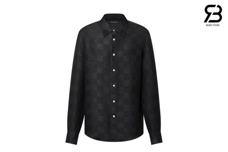 Áo Sơ Mi LV Jacquard Damier Long-Sleeved Silk Shirt Màu Đen sang trọng