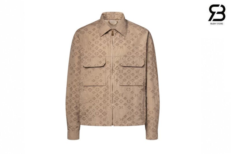 Áo Sơ Mi LV Jacquard Fil Coupé Monogram Ripstop Màu Be Best Quality sang trọng