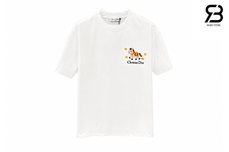 Áo Thun Dior Trắng Logo Ngựa Thêu thời trang cao cấp