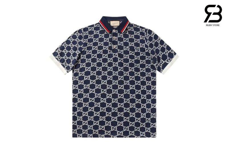 Áo Thun Gucci GG Cotton Jersey Jacquard Polo Shirt Màu Xanh phong cách hiện đại