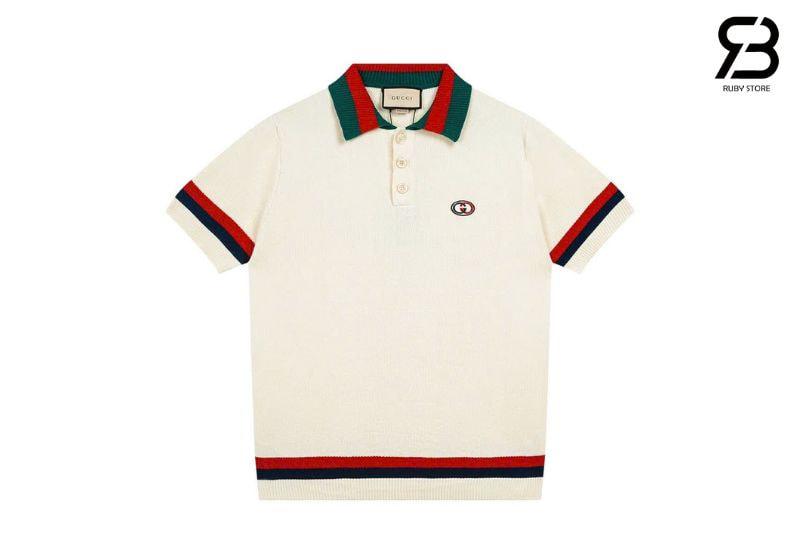 Áo Thun Gucci Knit Cotton Polo T-Shirt With Web Ivory Màu Kem sang trọng