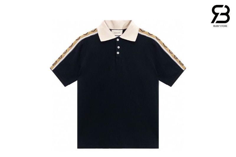 Áo Thun Gucci Polo With Interlocking G Stripe Black Đen Be sang trọng