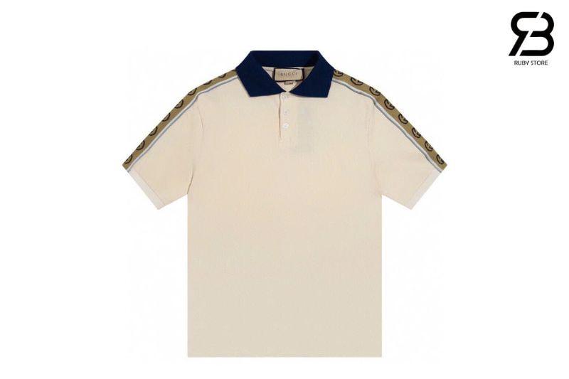 Áo Thun Gucci Polo With Interlocking G Stripe Off White Màu Be sang trọng, phong cách.