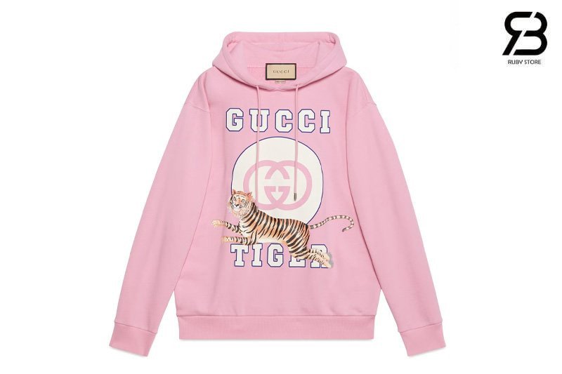 Áo Thun Gucci Tiger Hoodie Hồng thời trang cao cấp
