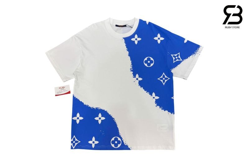 Áo Thun LV Trắng Xanh Dương Hoạ Tiết Monogram Trắng thời trang nam nữ