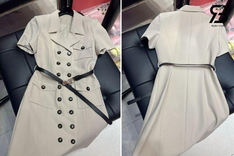Đầm Chanel 24SS Beige Dress With Belt Màu Be sang trọng