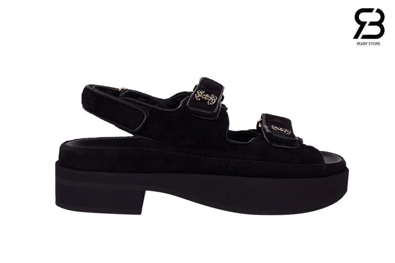 Dép Chanel 23P Dad Sandal Black Suede 5CM chính hãng sang trọng