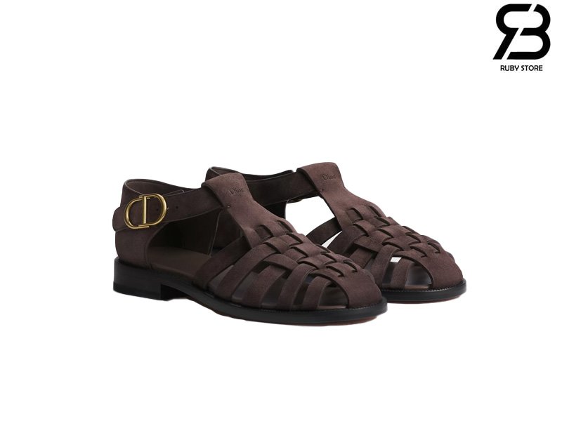 Dép Dior Al Mare Fisherman Sandal Deep Brown Suede Calfskin chính hãng