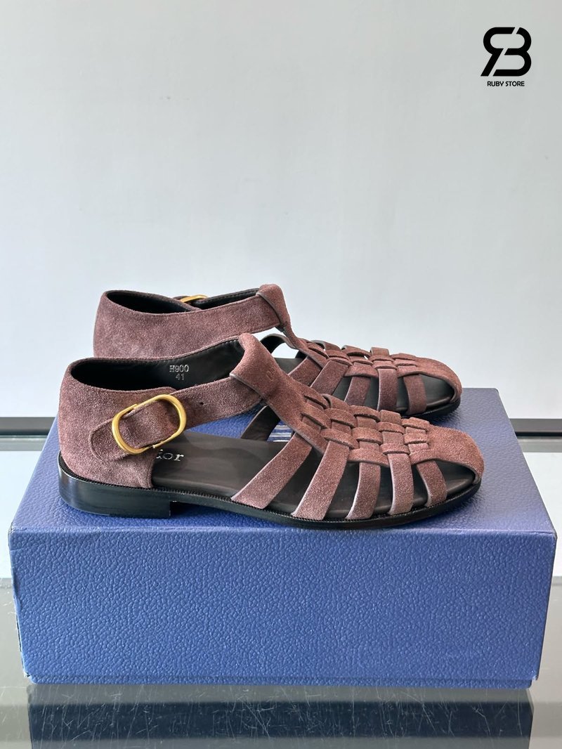 Dép Dior Al Mare Fisherman Sandal Deep Brown Suede Calfskin chất lượng tốt