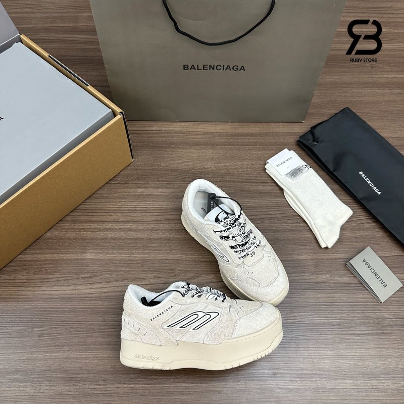 Giày Balenciaga Hamptons Suede Platform Sneaker in Beige Màu Kem chất lượng cao