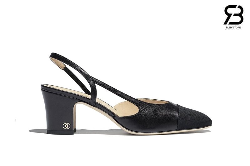 Giày Cao Gót Chanel Slingbacks Black Aged Shiny Leather Best Pháp