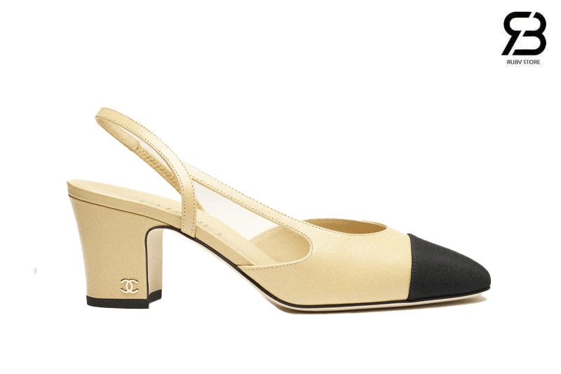 Giày Cao Gót Chanel Slingbacks Goatskin Beige Black chính hãng Pháp