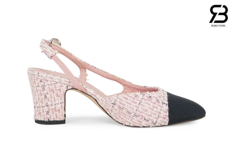Giày Cao Gót Chanel Slingbacks Pink Tweed Best Pháp sang trọng