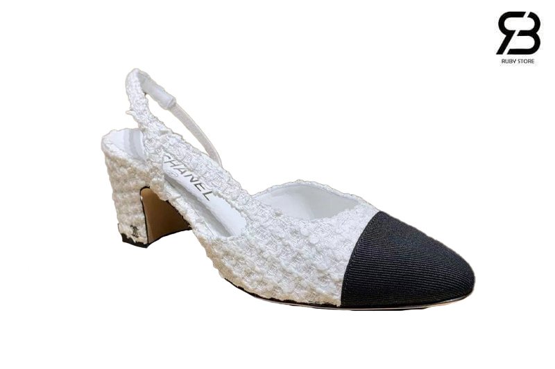 Giày Cao Gót Chanel Slingbacks White Tweed Black sang trọng và thanh lịch