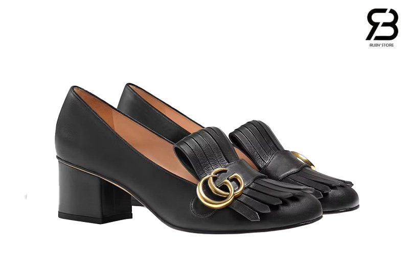 Giày Cao Gót Gucci Mid-Heel Marmont Pump Black Leather cao cấp