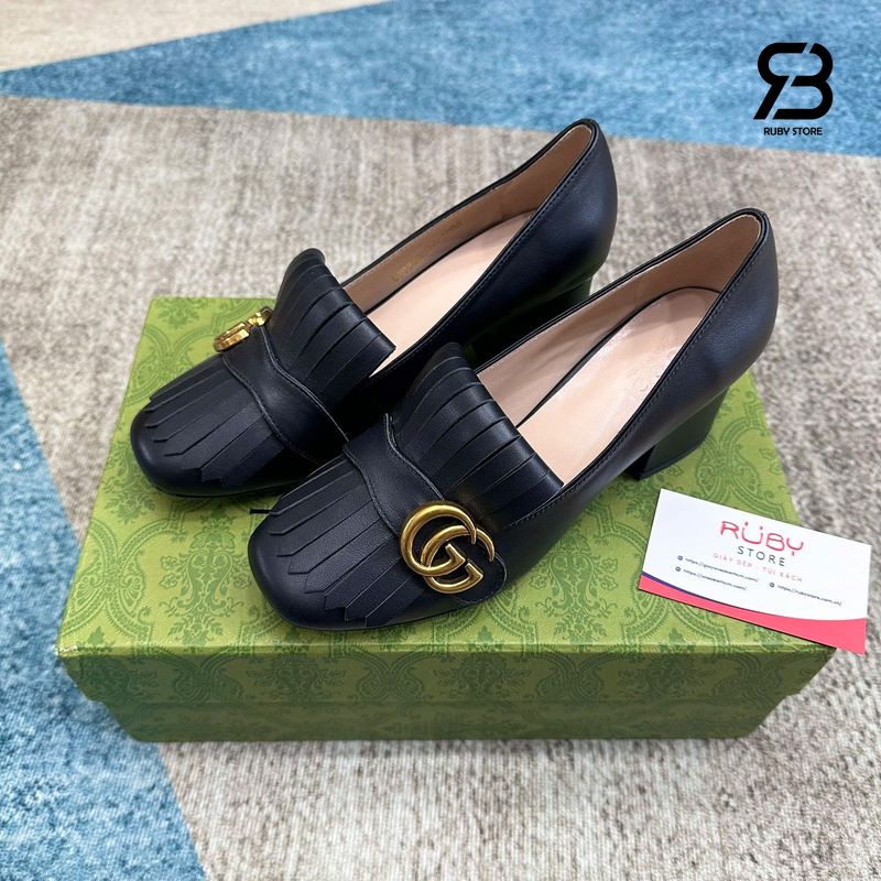 Giày Cao Gót Gucci Mid-Heel Marmont Pump Black Leather chất lượng tốt